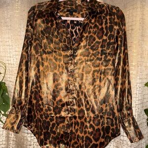 J. Crew Animal Print Satin Button Down Shirt